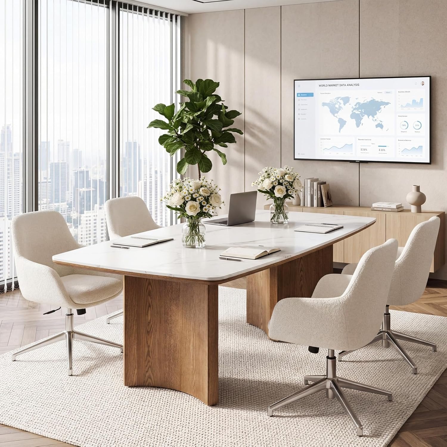 5.25 ft Conference Table, Office Meeting Table with Glossy Sintered Stone Tabletop