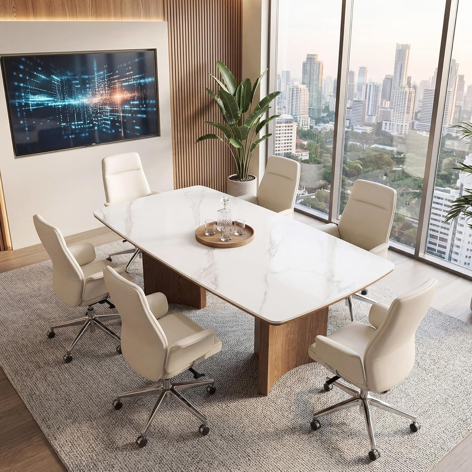 5.25 ft Conference Table, Office Meeting Table with Glossy Sintered Stone Tabletop