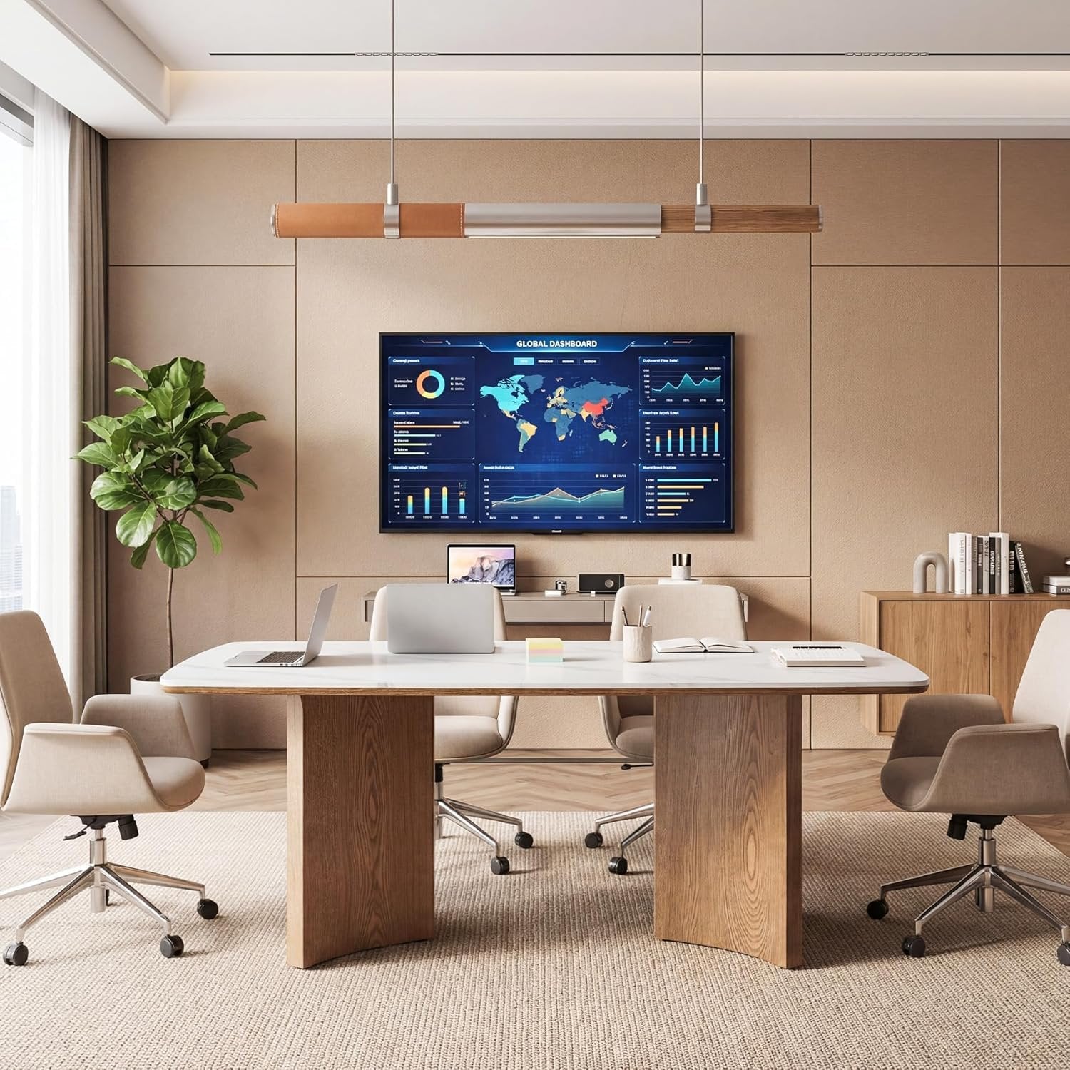 5.25 ft Conference Table, Office Meeting Table with Glossy Sintered Stone Tabletop