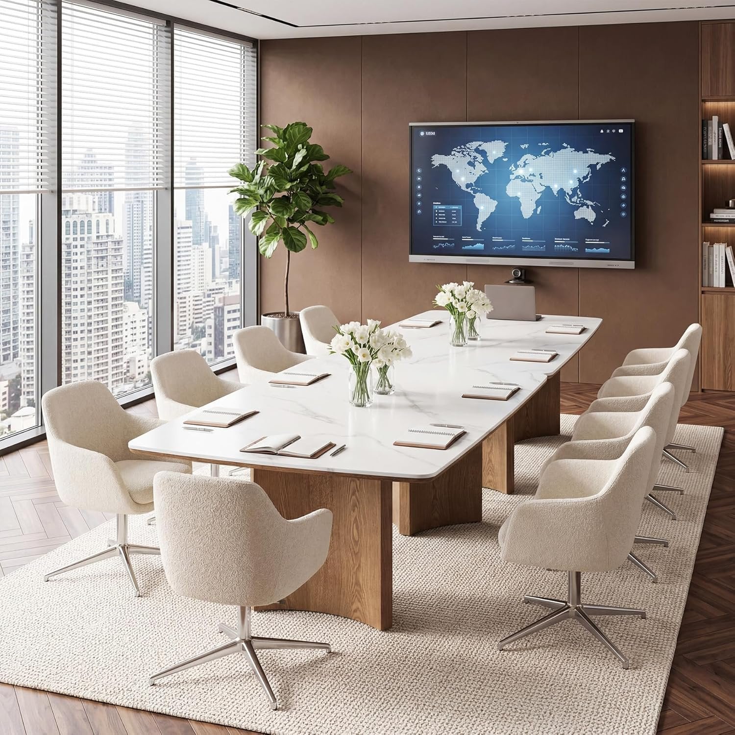 5.25 ft Conference Table, Office Meeting Table with Glossy Sintered Stone Tabletop