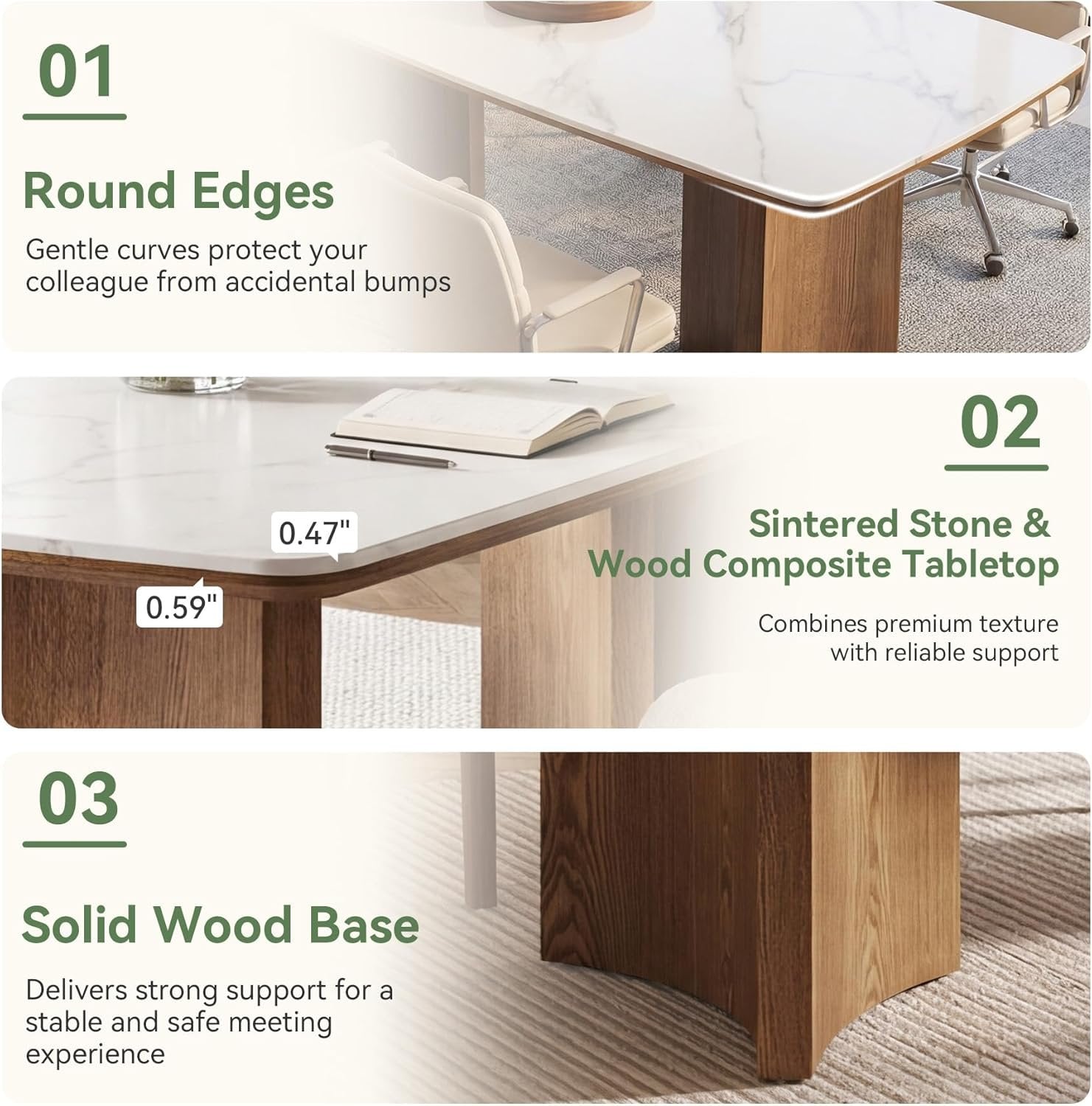 5.25 ft Conference Table, Office Meeting Table with Glossy Sintered Stone Tabletop
