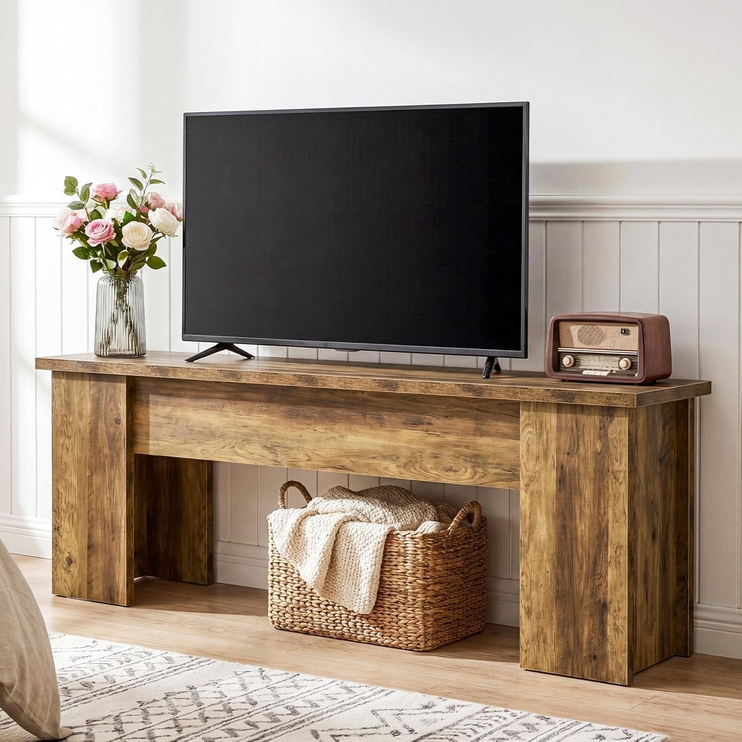 63" Farmhouse TV Stand, Long Media Console Television Stands for 55/60/65/75 Inches TVs