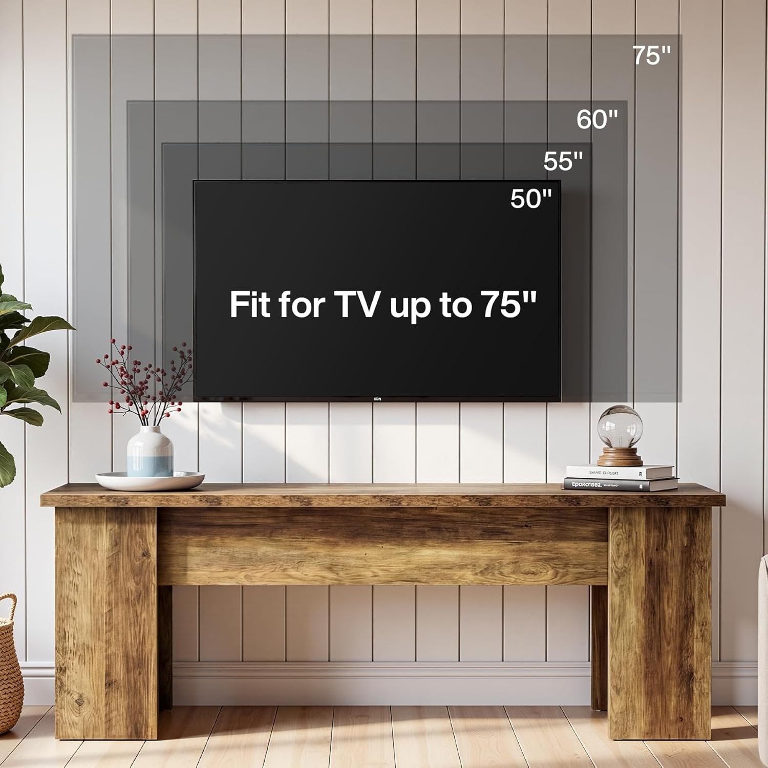 63" Farmhouse TV Stand, Long Media Console Television Stands for 55/60/65/75 Inches TVs
