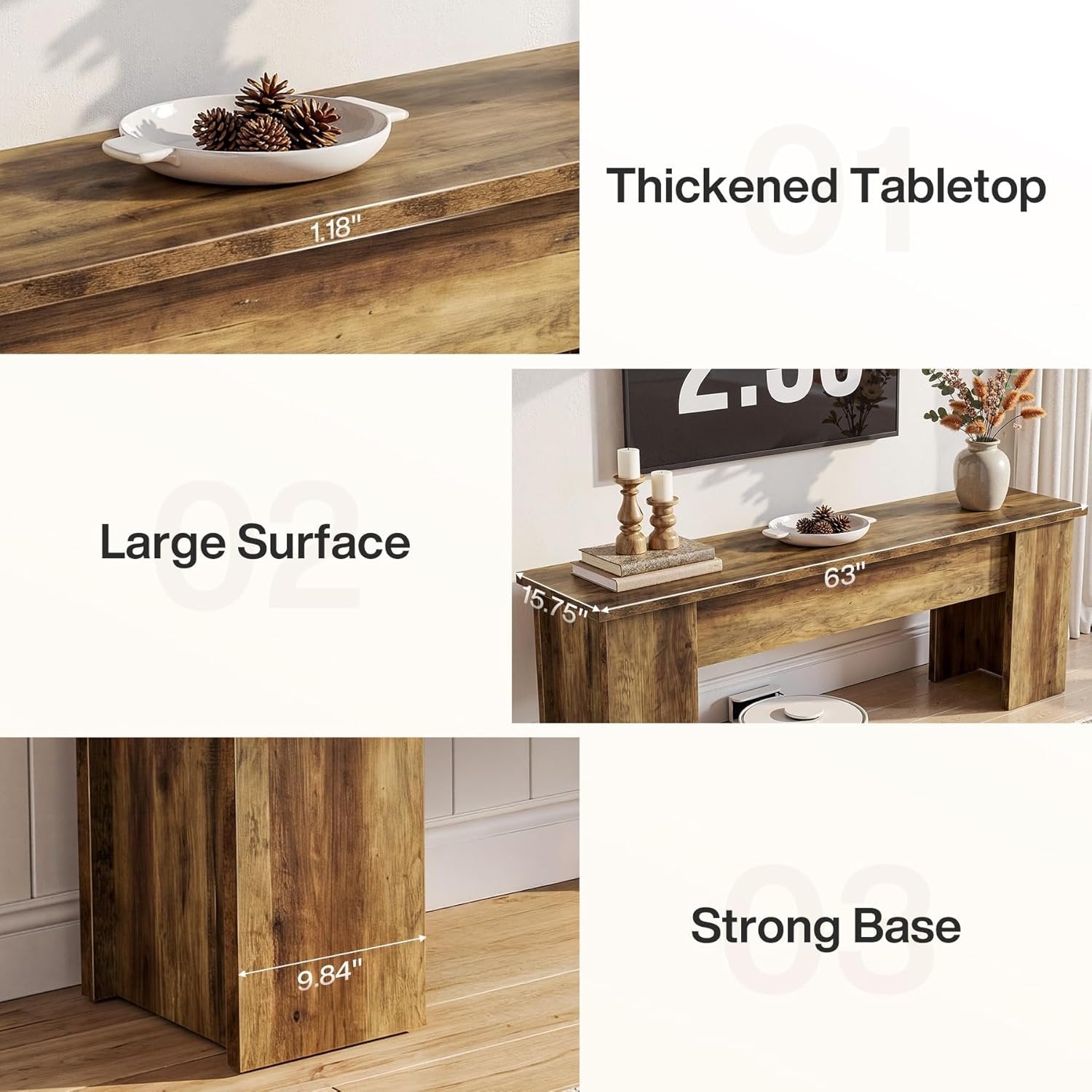 63" Farmhouse TV Stand, Long Media Console Television Stands for 55/60/65/75 Inches TVs