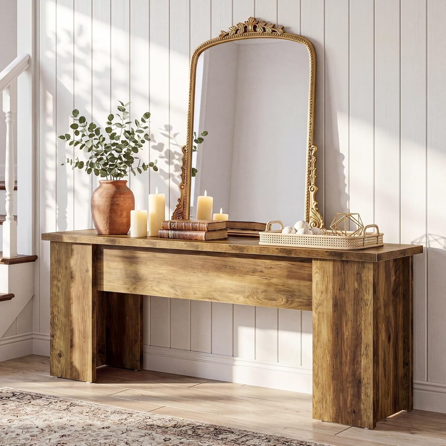 63" Low Console Table, Farmhouse Wooden Entryway Table Sofa Table for Living Room