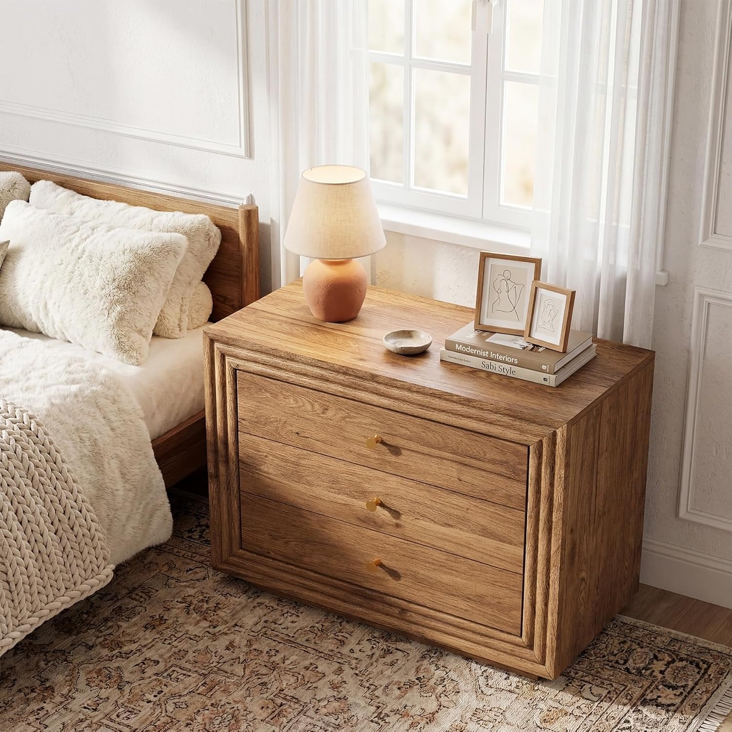 31.5" Oversized Nightstand, Farmhouse Bedside Table with 3 Drawers