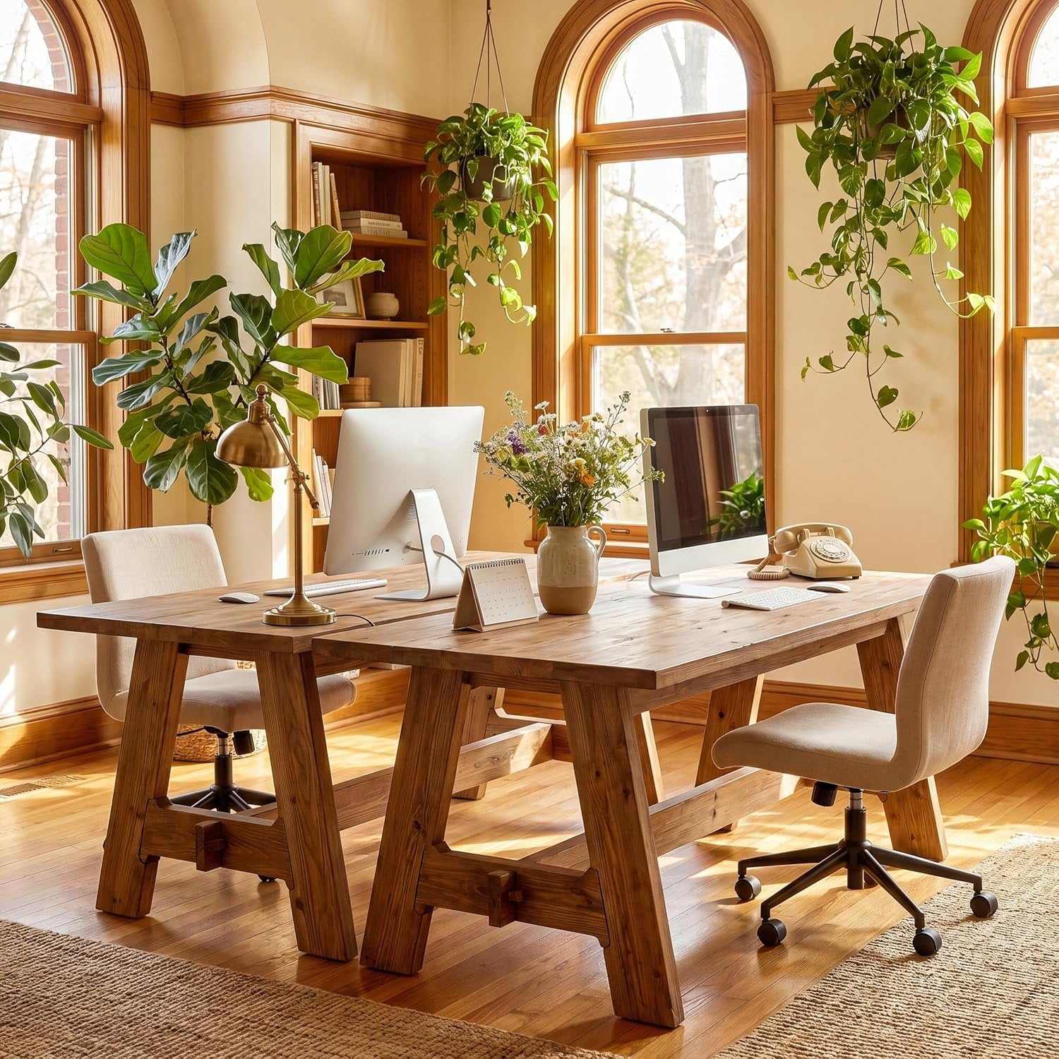 63" Conference Table, Solid Wood Meeting Desk for 4-6 People for Conference Room, Office