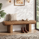 55" Solid Wood Entryway Bench, Farmhouse End of Bed Bench for Living Room 3