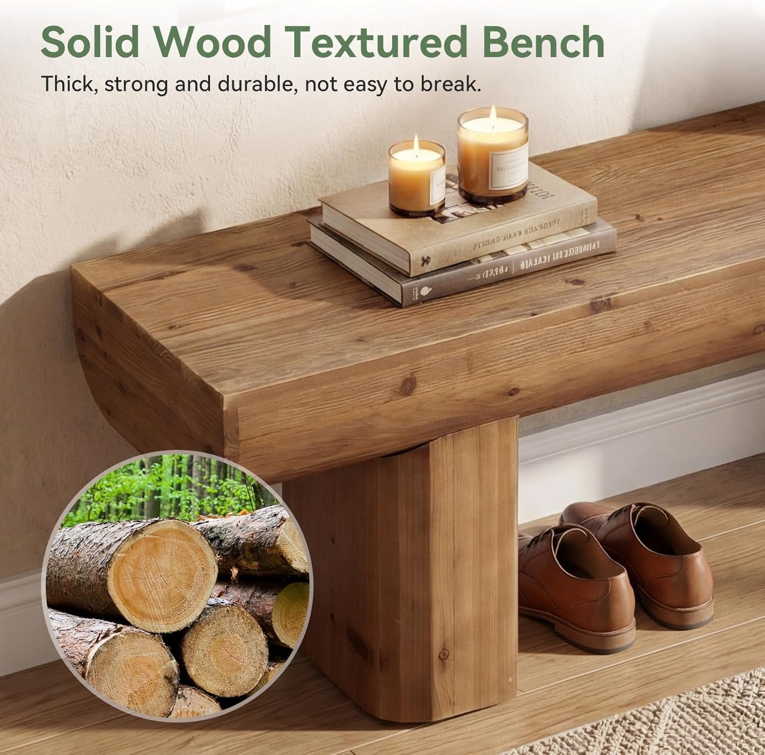 55" Solid Wood Entryway Bench, Farmhouse End of Bed Bench for Living Room