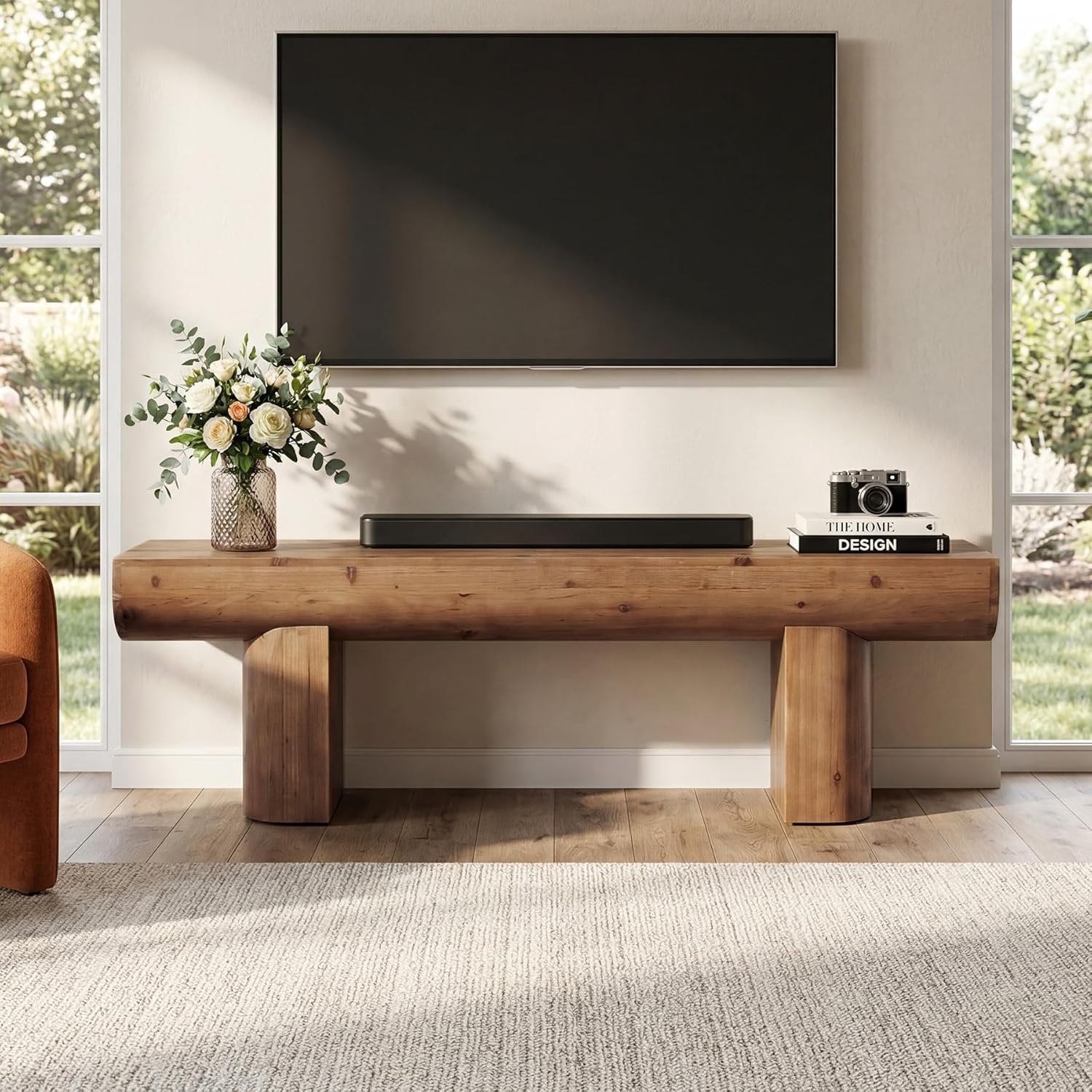 55" Solid Wood TV Stand, Farmhouse Entertainment Center for TVs up to 65" for Living Room