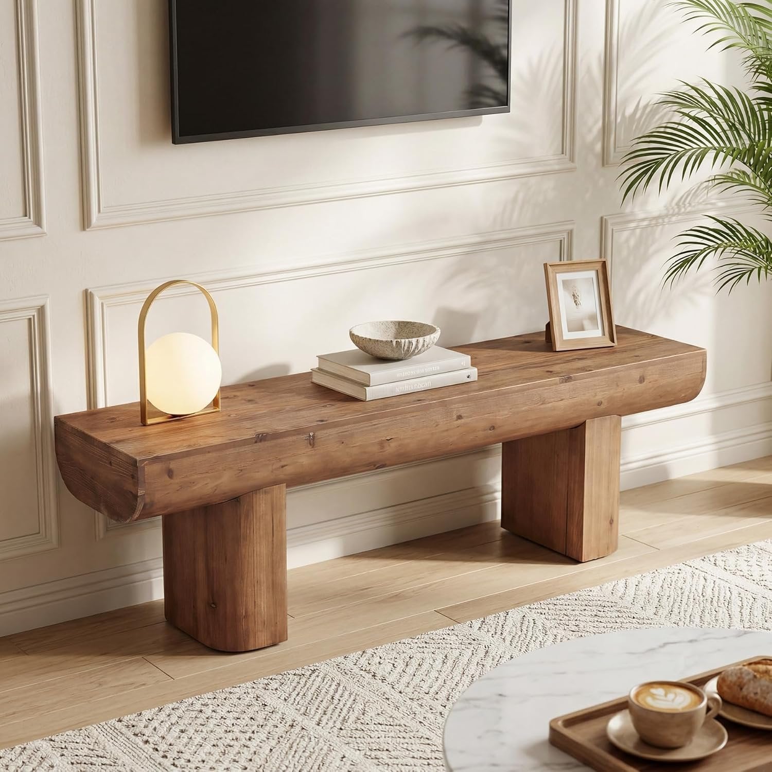 55" Solid Wood TV Stand, Farmhouse Entertainment Center for TVs up to 65" for Living Room