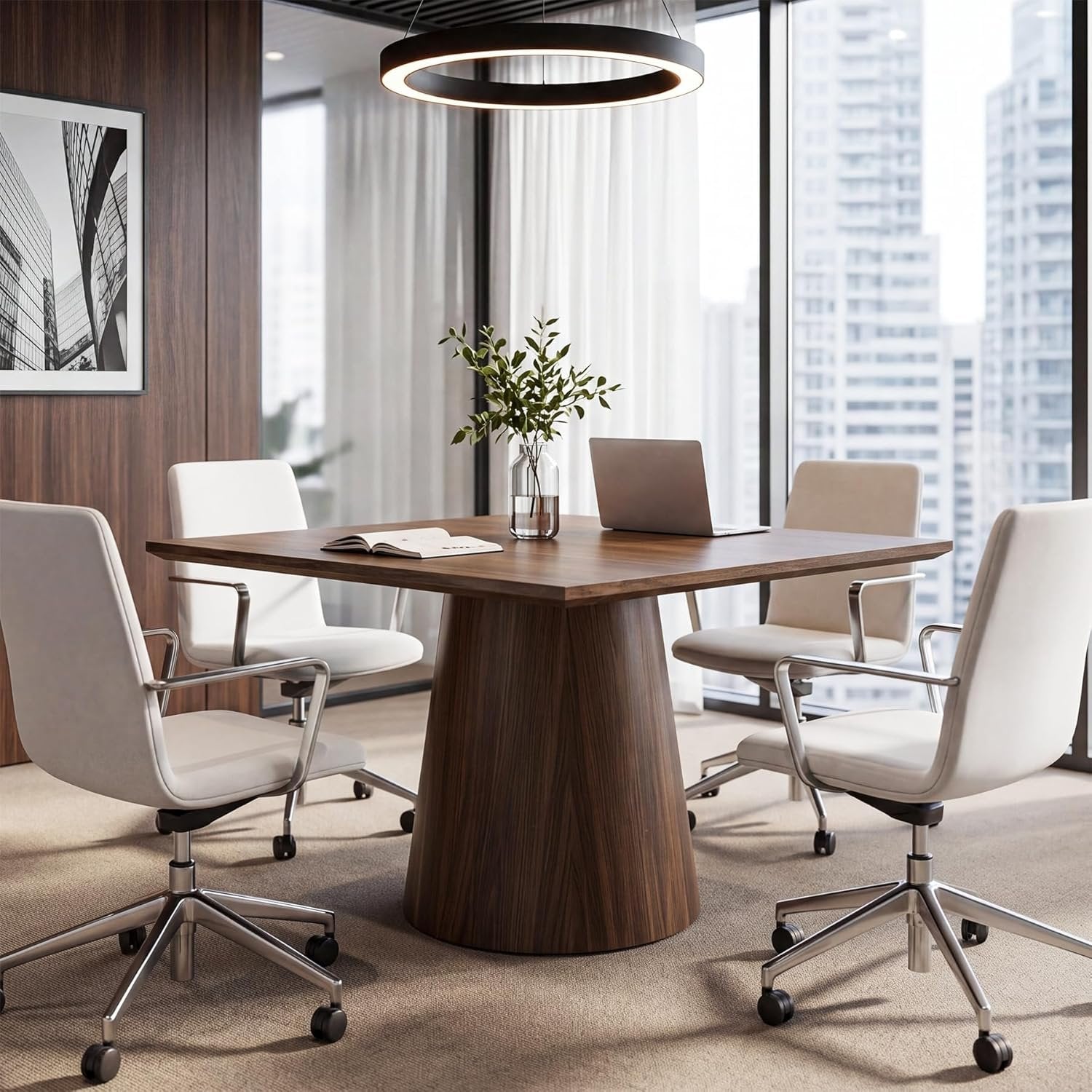31.5" Square Conference Table, Wooden Meeting Room Table for 4 People