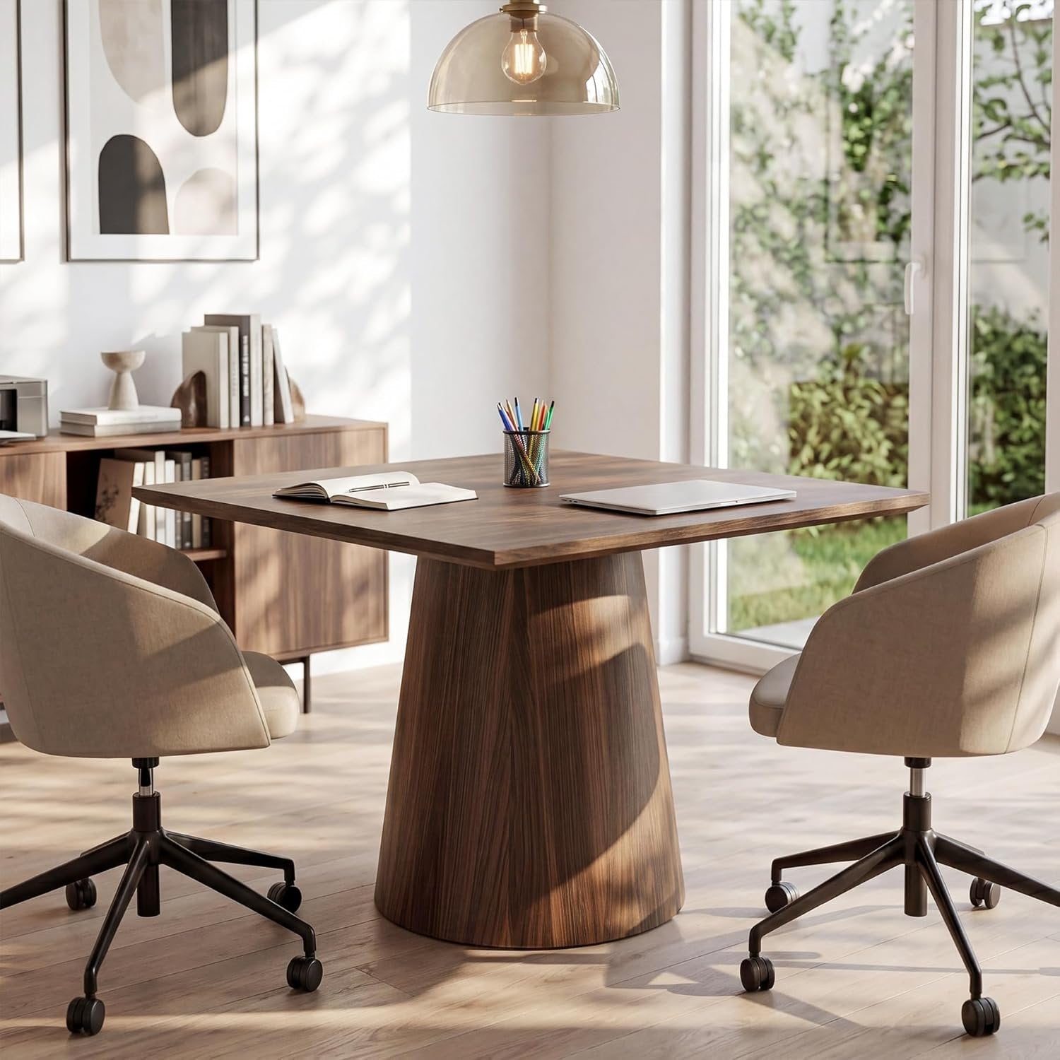 31.5" Square Conference Table, Wooden Meeting Room Table for 4 People