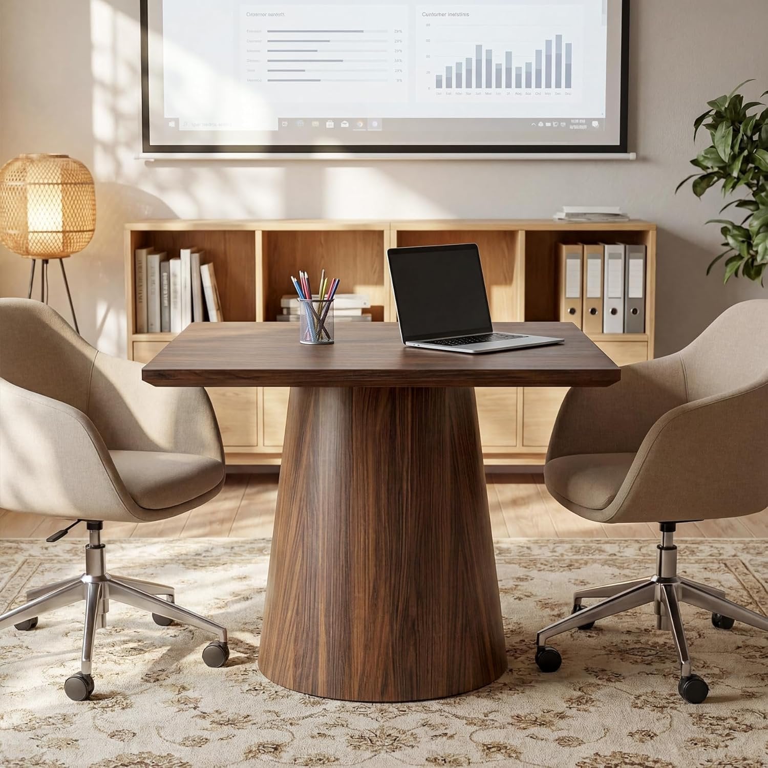 31.5" Square Conference Table, Wooden Meeting Room Table for 4 People