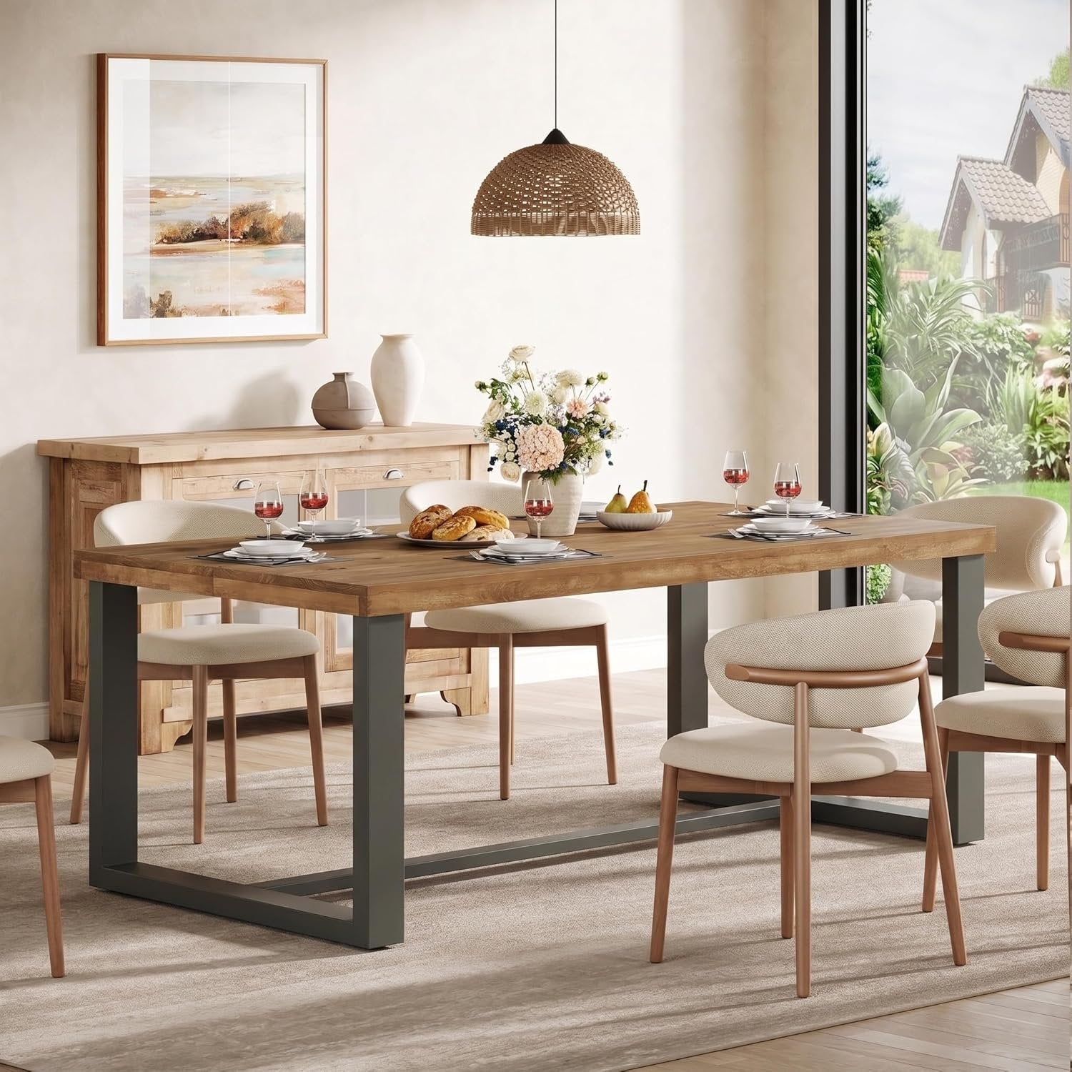 70.8" Solid Wood Dining Table, Farmhouse Kitchen Table for 6-8 for Dining Room