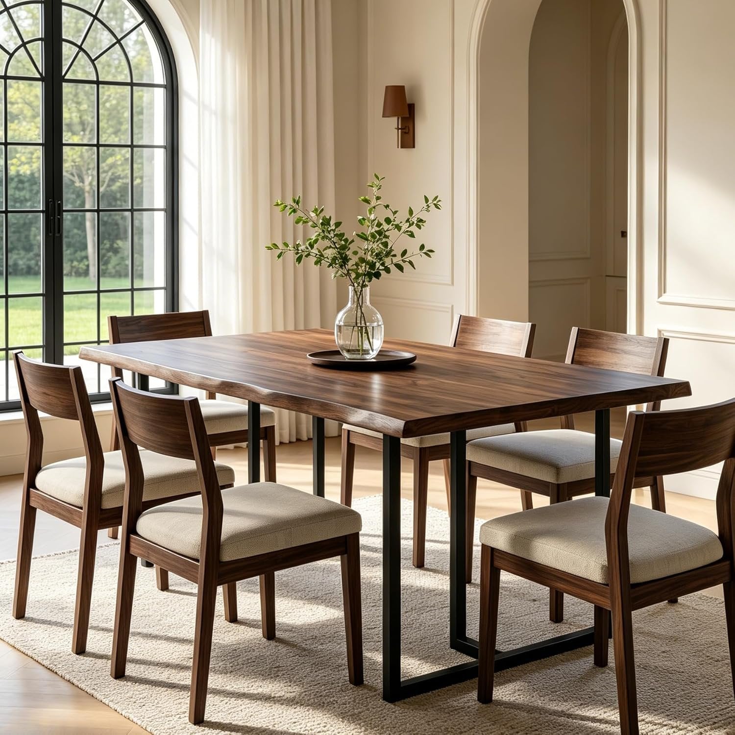 63" Solid Wood Dining Table, Rectangular Kitchen Table with Live-Edge Inspired Top for 4–6
