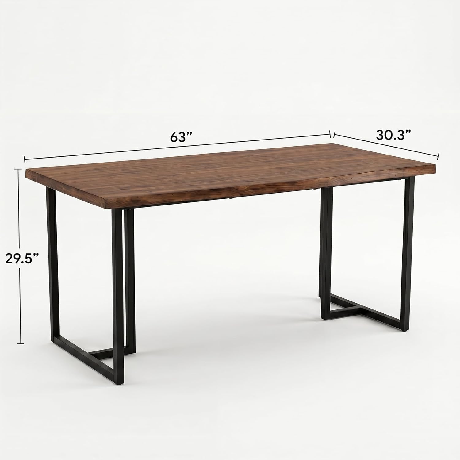 63" Solid Wood Dining Table, Rectangular Kitchen Table with Live-Edge Inspired Top for 4–6