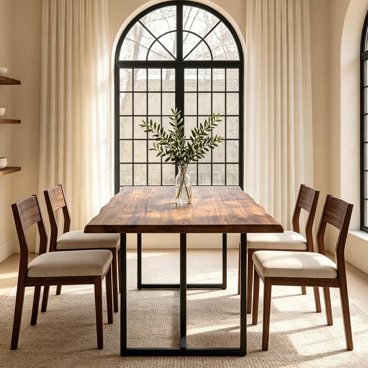 63" Solid Wood Dining Table, Rectangular Kitchen Table with Live-Edge Inspired Top for 4–6