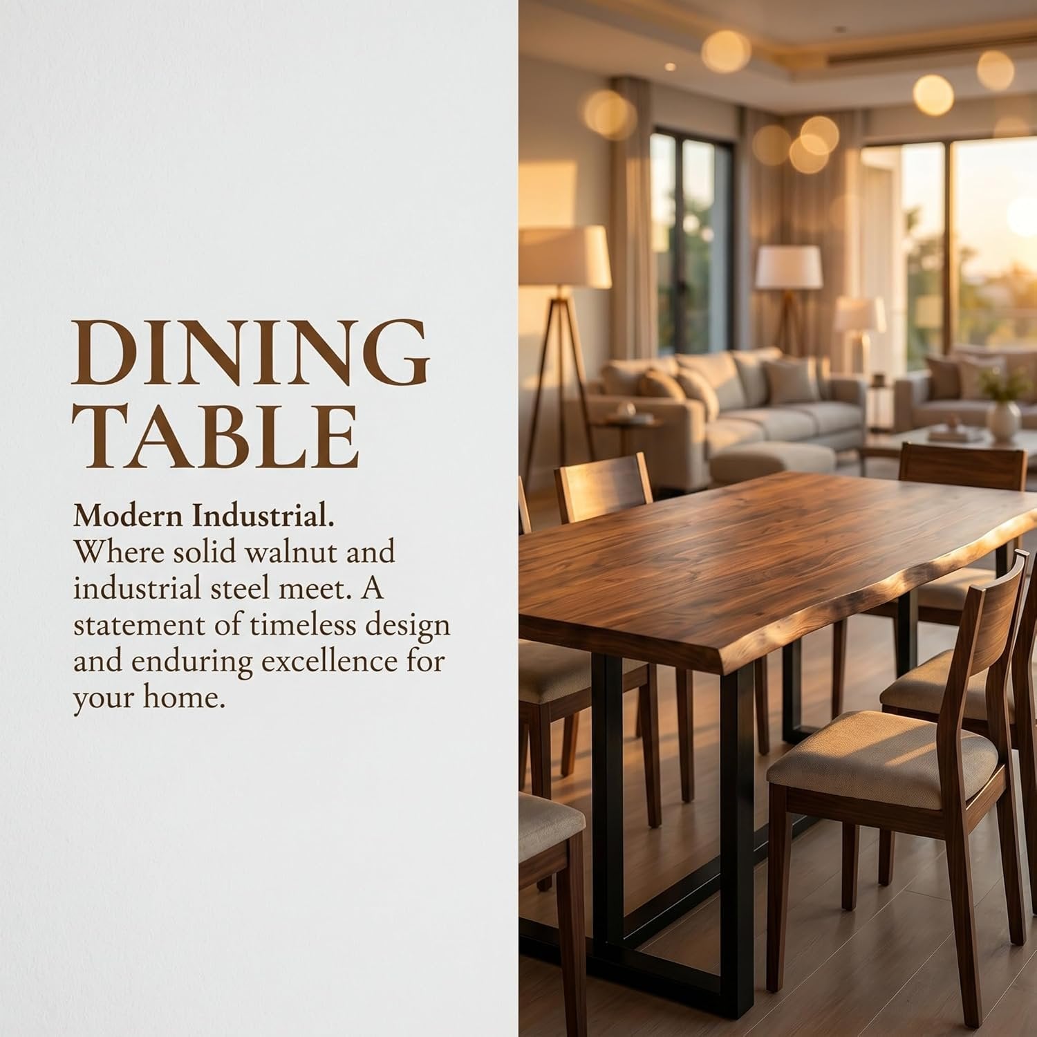 63" Solid Wood Dining Table, Rectangular Kitchen Table with Live-Edge Inspired Top for 4–6