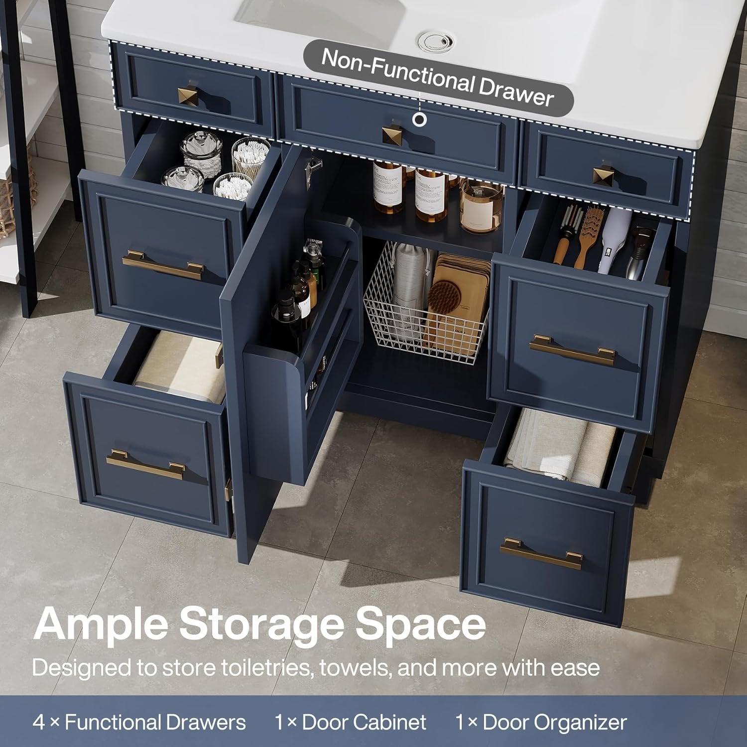 35" Bathroom Vanity with Sink, Modern Solid Wood Bathroom Cabinet with 4 Drawers