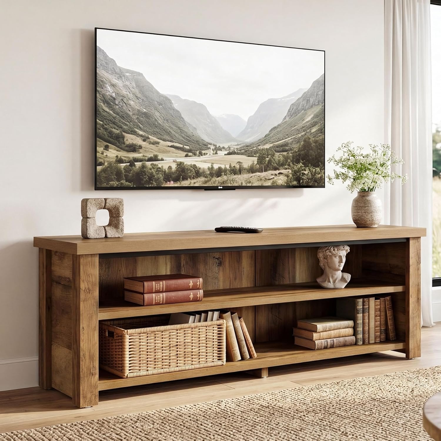 55.1" Farmhouse TV Stand, 2-Tier Media Console Entertainment Center for 55/60/65-Inch TVs