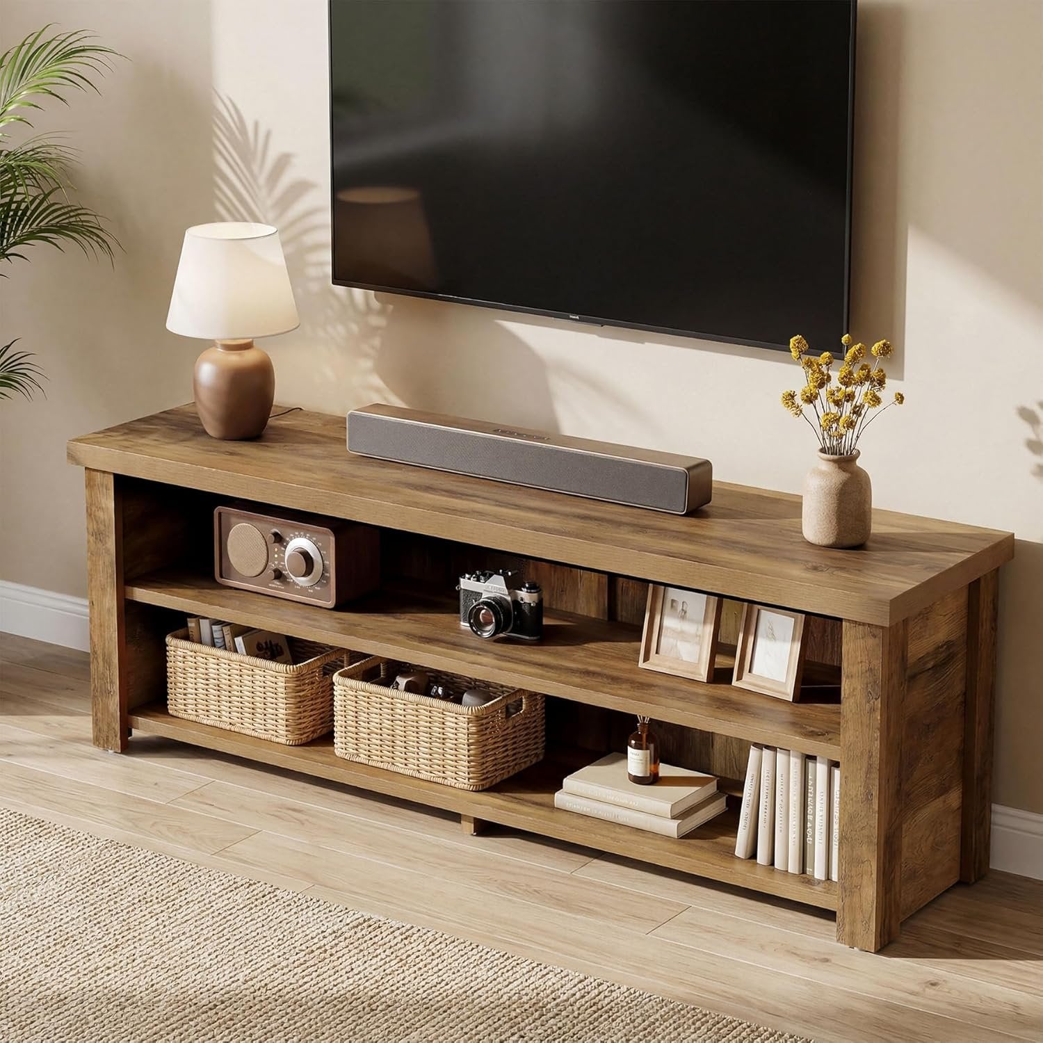 55.1" Farmhouse TV Stand, 2-Tier Media Console Entertainment Center for 55/60/65-Inch TVs