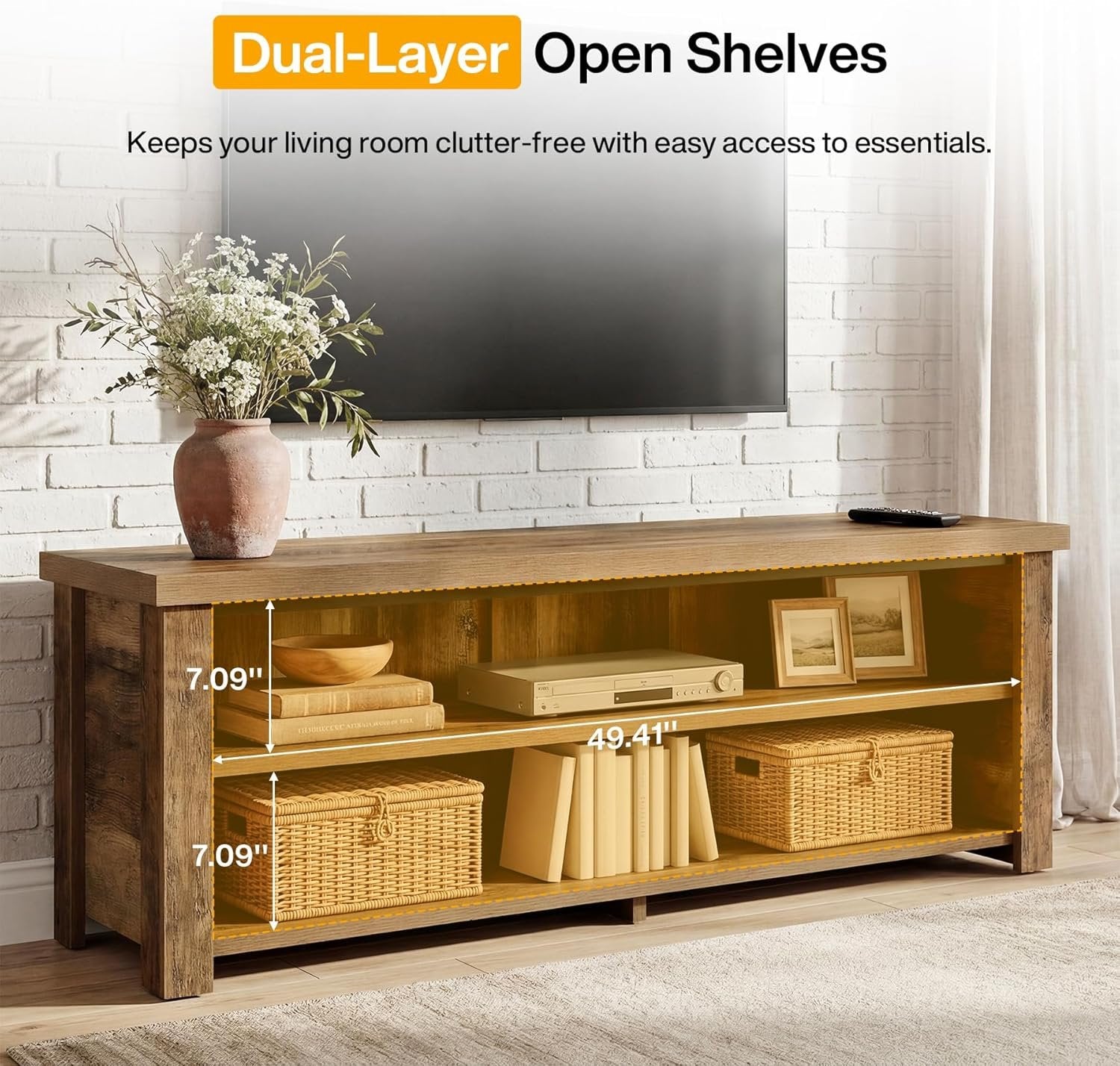 55.1" Farmhouse TV Stand, 2-Tier Media Console Entertainment Center for 55/60/65-Inch TVs