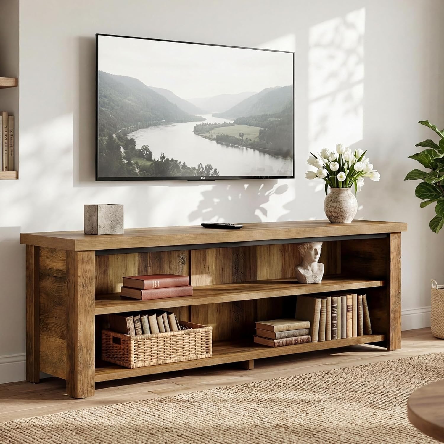 55.1" Farmhouse TV Stand, 2-Tier Media Console Entertainment Center for 55/60/65-Inch TVs