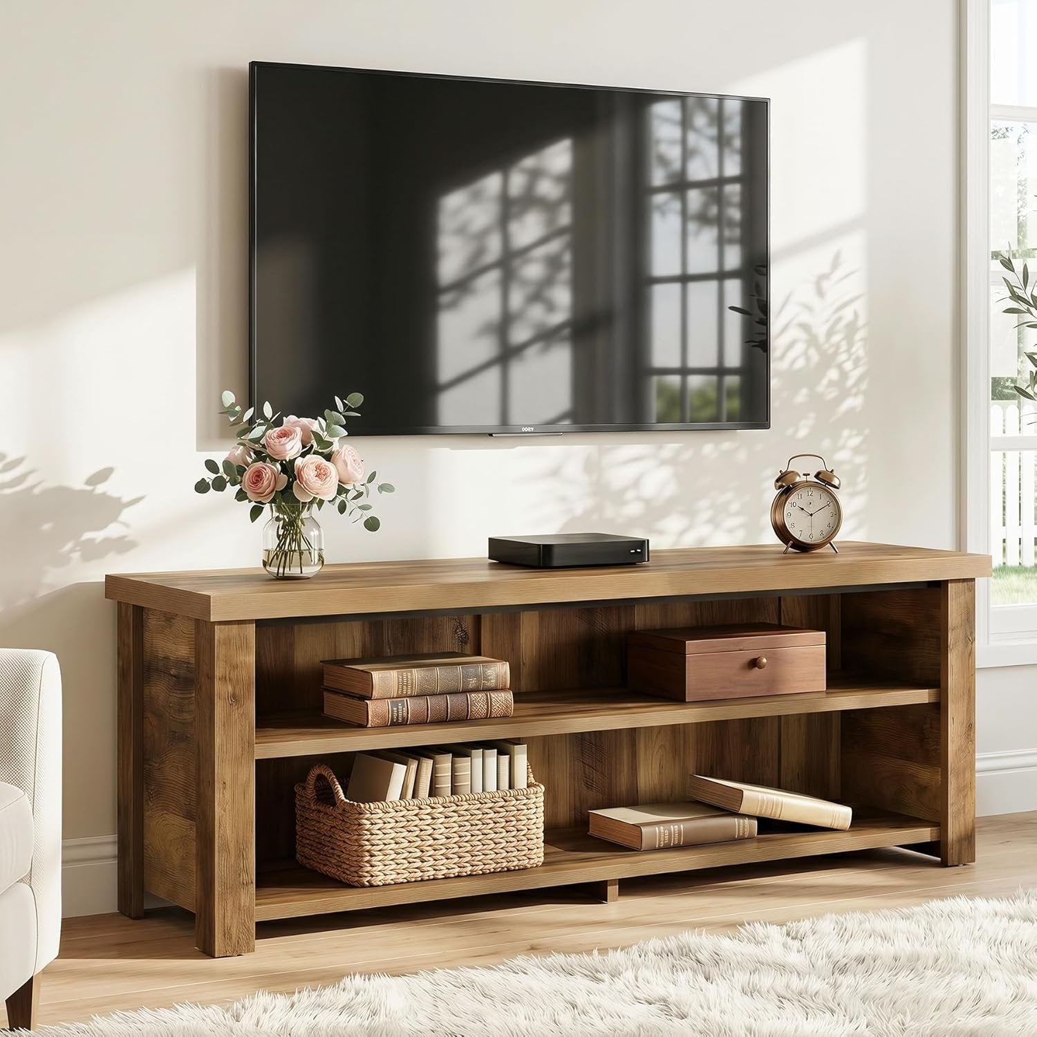 55.1" Farmhouse TV Stand, 2-Tier Media Console Entertainment Center for 55/60/65-Inch TVs