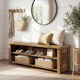 55.1" Entryway Bench with Storage, 2-Tier Farmhouse Shoe Storage Rack for Entryway 3