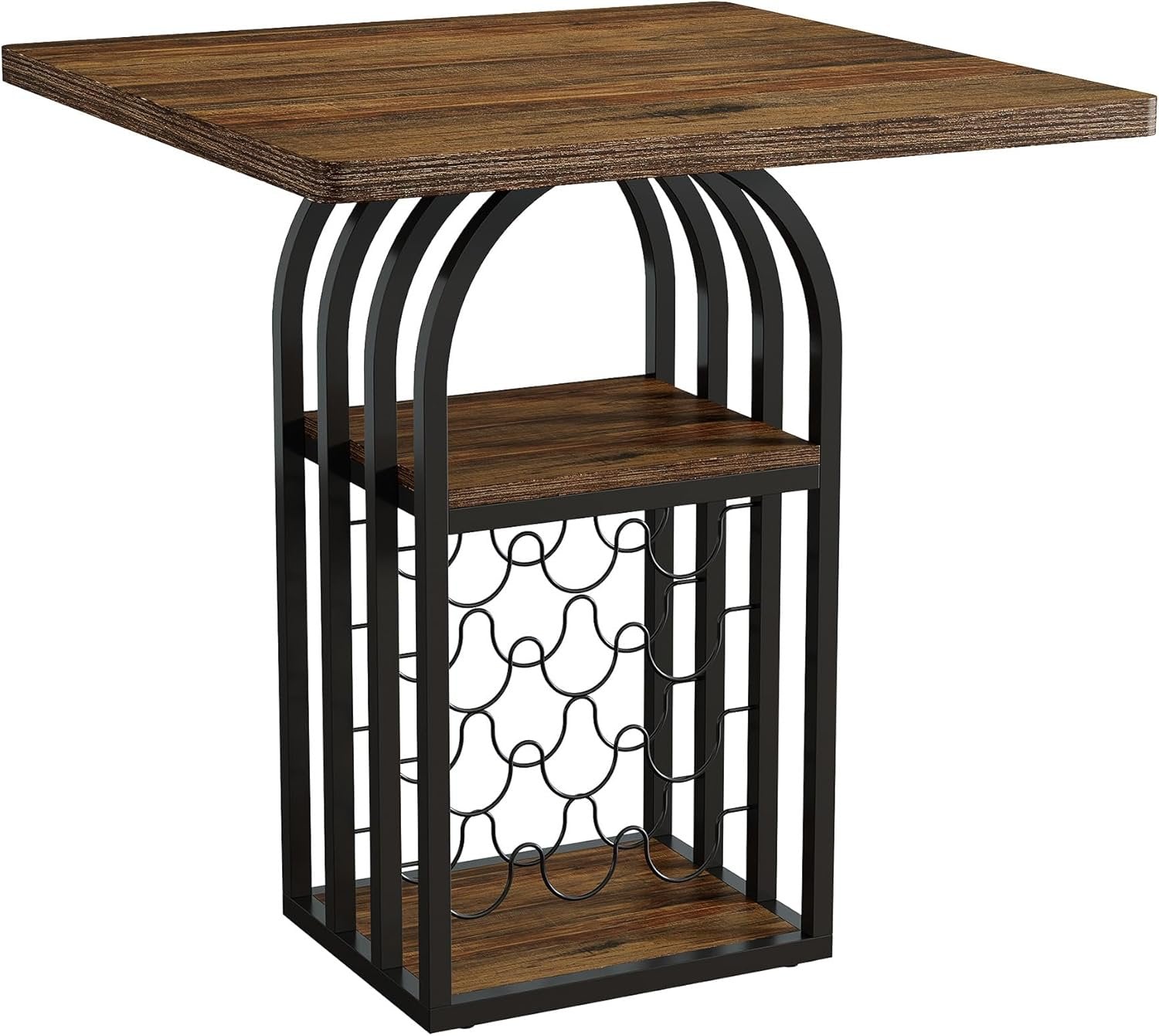 31.5" Square Bar Table, Bistro Pub Table Cocktail Home Bar Unit with 4-Tier Wine Rack Storage