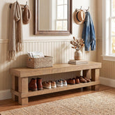 63" Farmhouse Entryway Shoe Bench, Long Dining Bench Seat with Slatted Shelf 3
