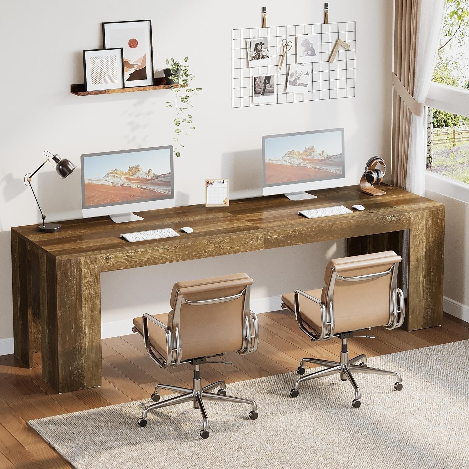 86.6" Two Person Computer Desk, Long Executive Desk with Large Workspace for Home Office