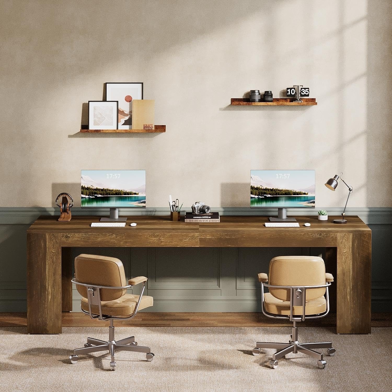 86.6" Two Person Computer Desk, Long Executive Desk with Large Workspace for Home Office