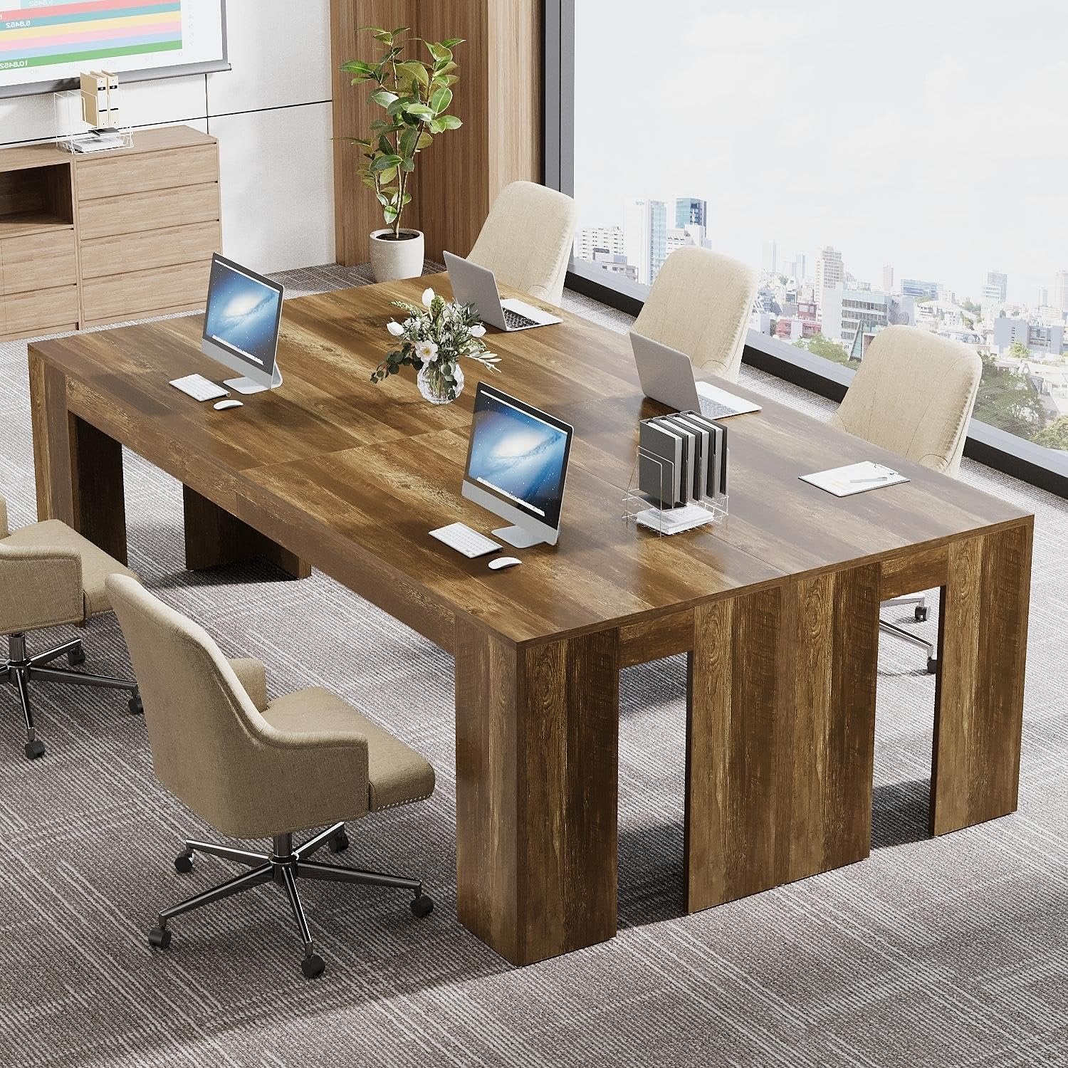 86.6" Two Person Computer Desk, Long Executive Desk with Large Workspace for Home Office