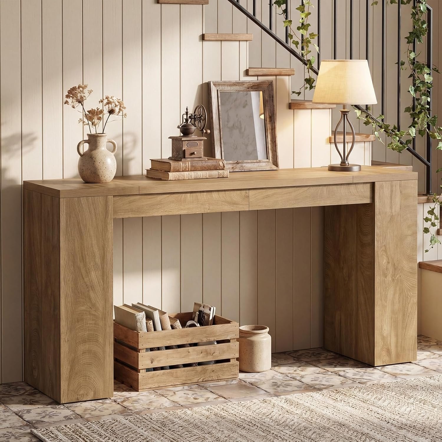 71" Farmhouse Console Table, Wooden Sofa Table Entryway Furniture for Living Room