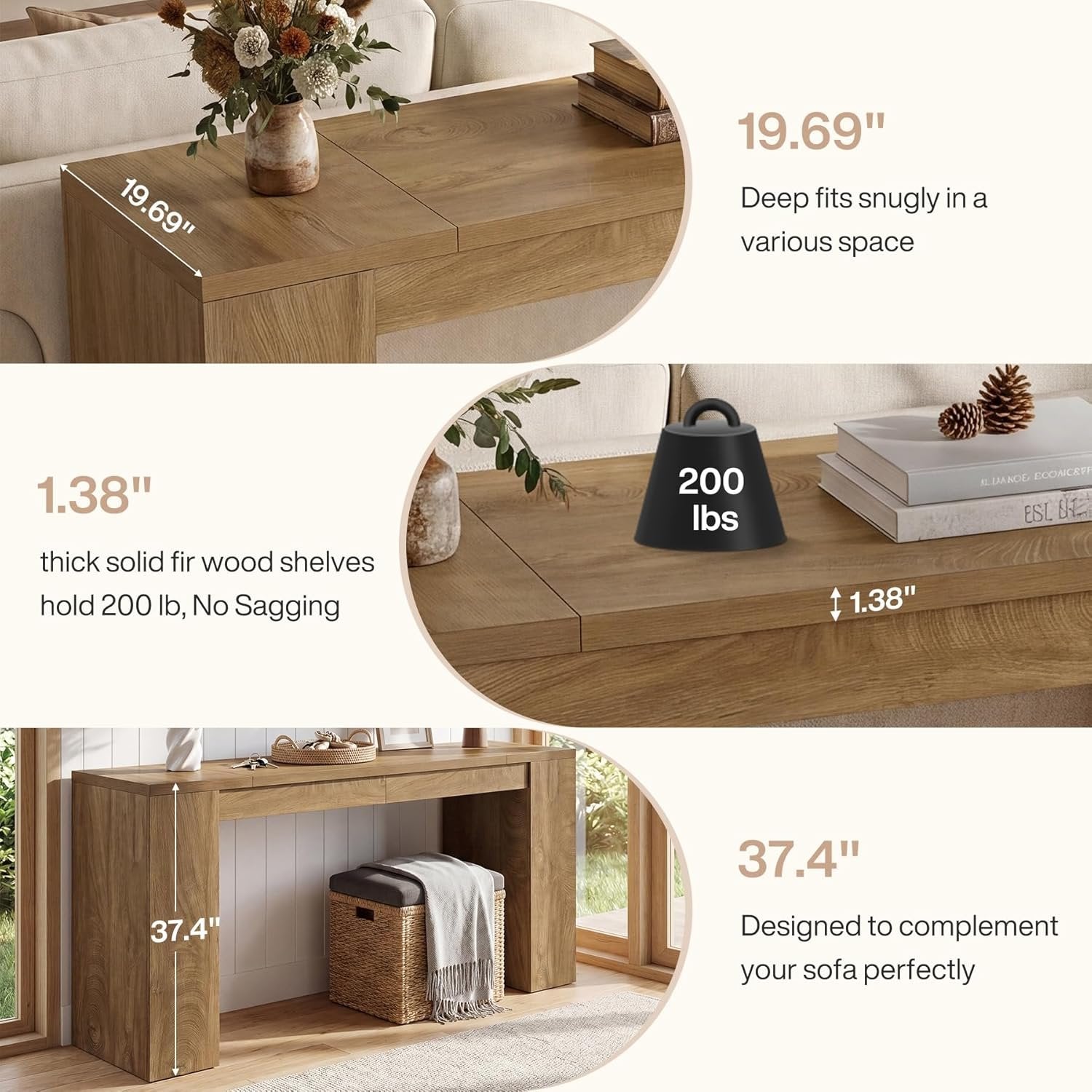 71" Farmhouse Console Table, Wooden Sofa Table Entryway Furniture for Living Room
