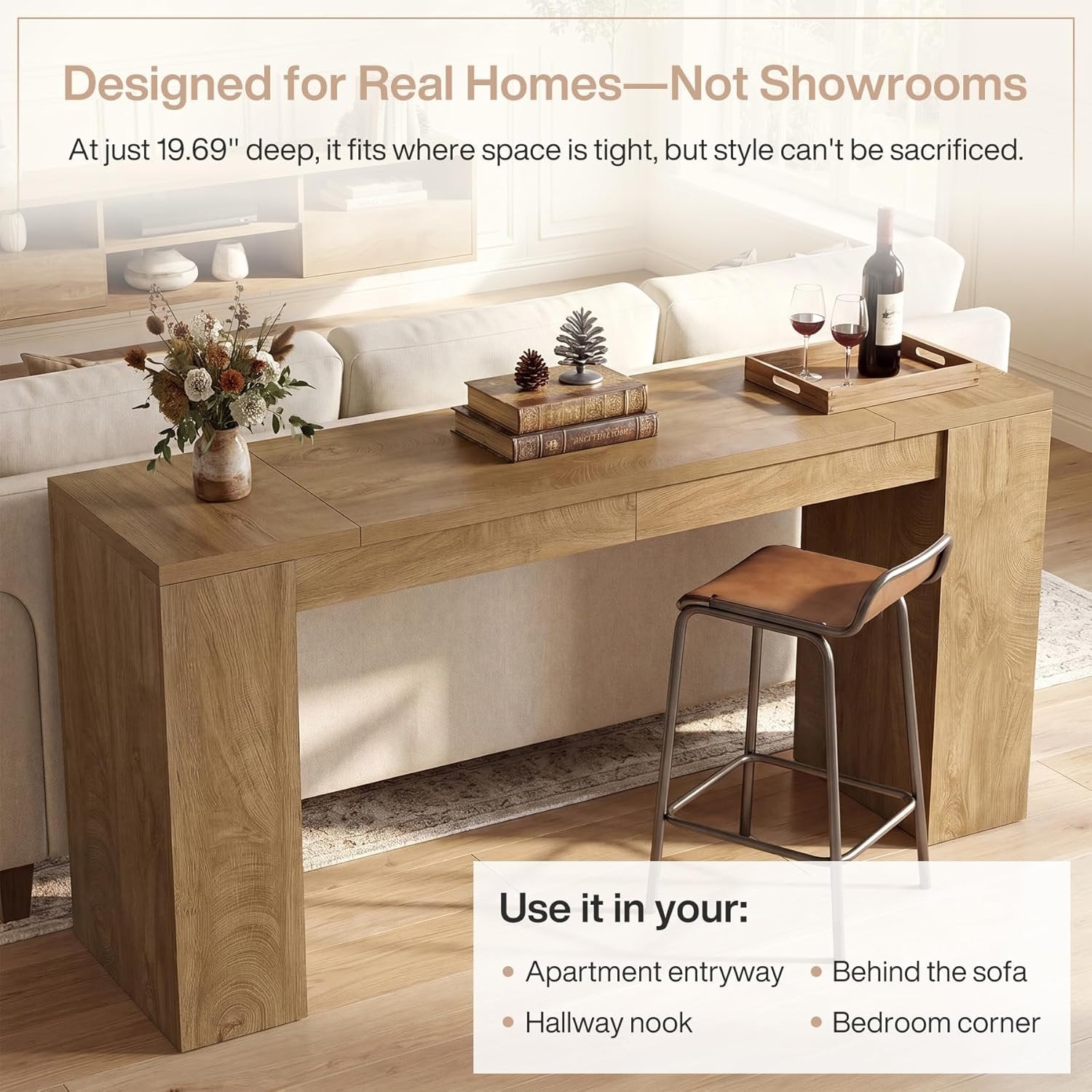 71" Farmhouse Console Table, Wooden Sofa Table Entryway Furniture for Living Room