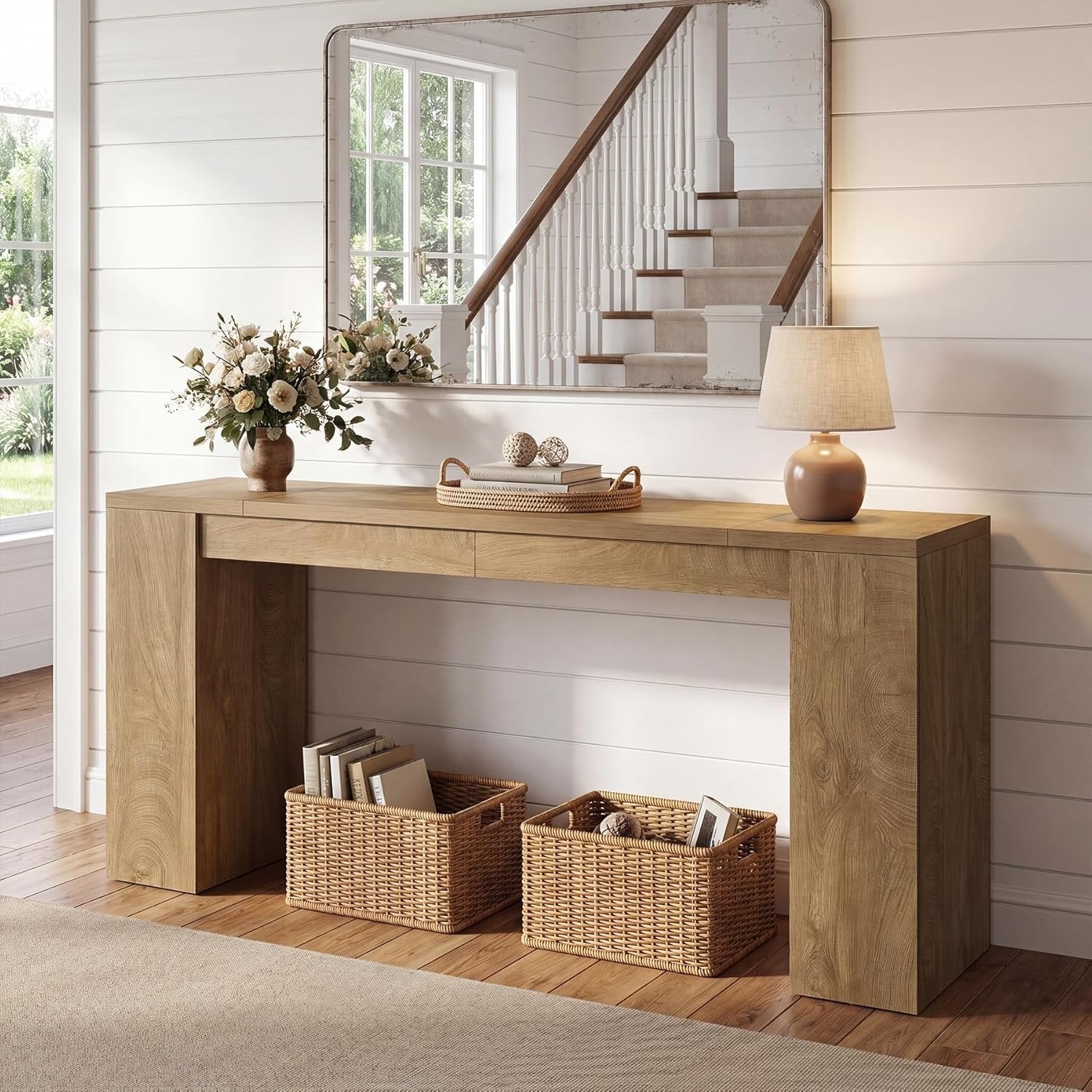 71" Farmhouse Console Table, Wooden Sofa Table Entryway Furniture for Living Room