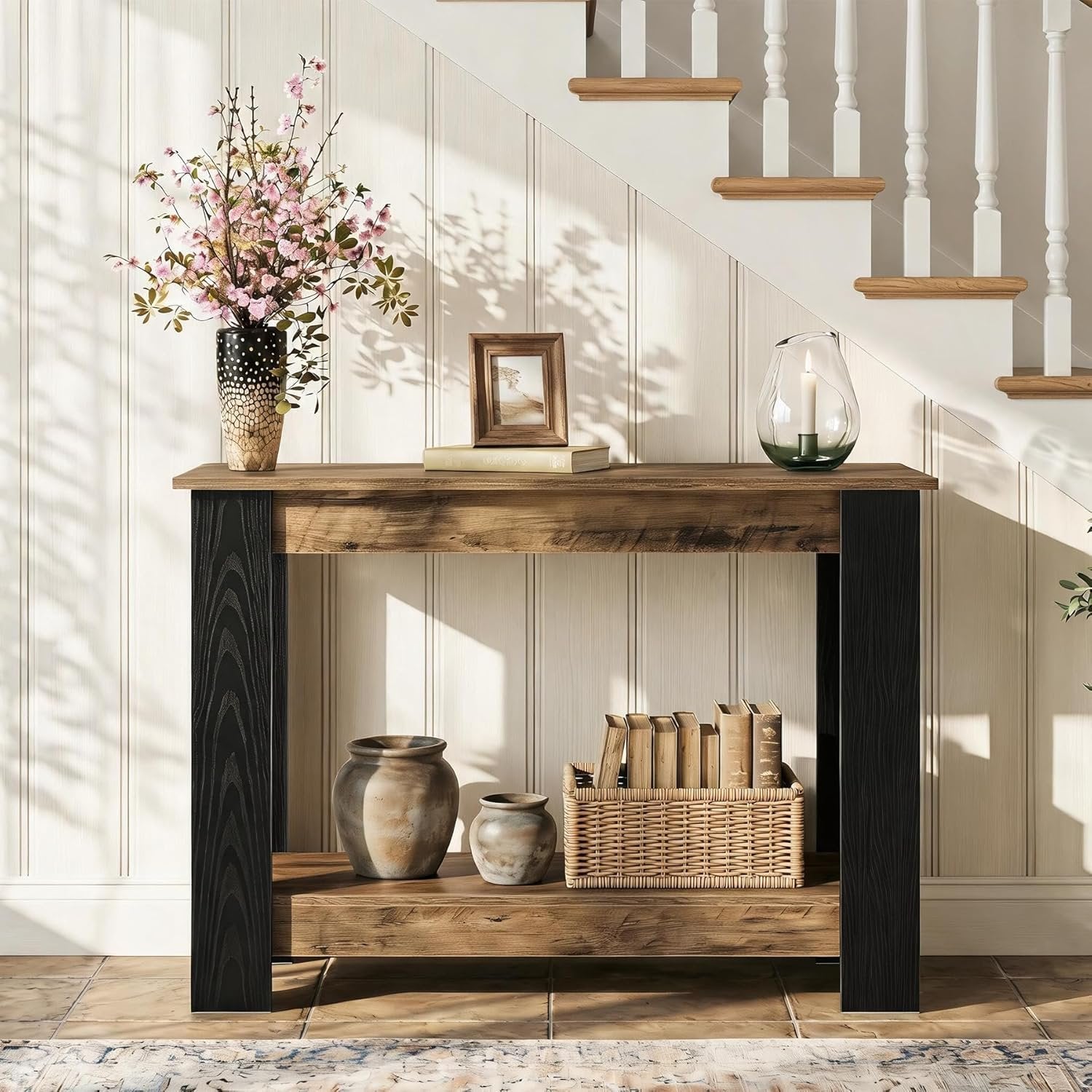 41" Industrial Console Table, 2-Tier Narrow Sofa Table Accent Furniture