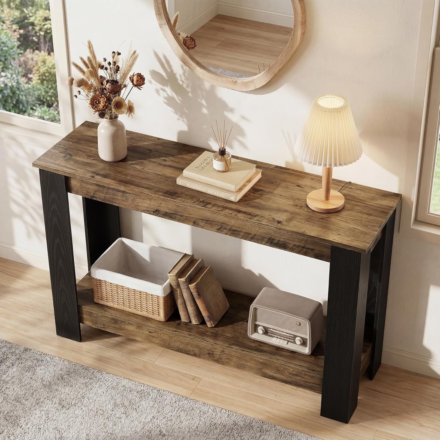 41" Industrial Console Table, 2-Tier Narrow Sofa Table Accent Furniture