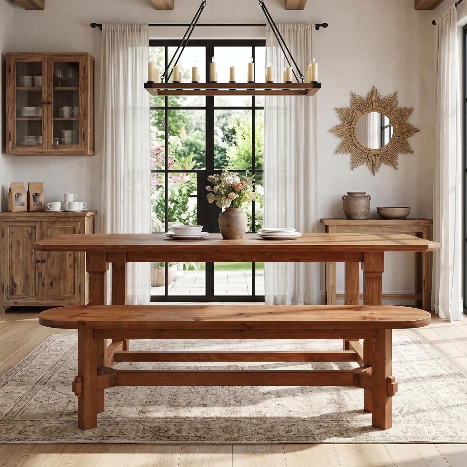 55" Solid Wood Dining Bench, Indoor Bench for Dining Table, End of Bed, Living Room