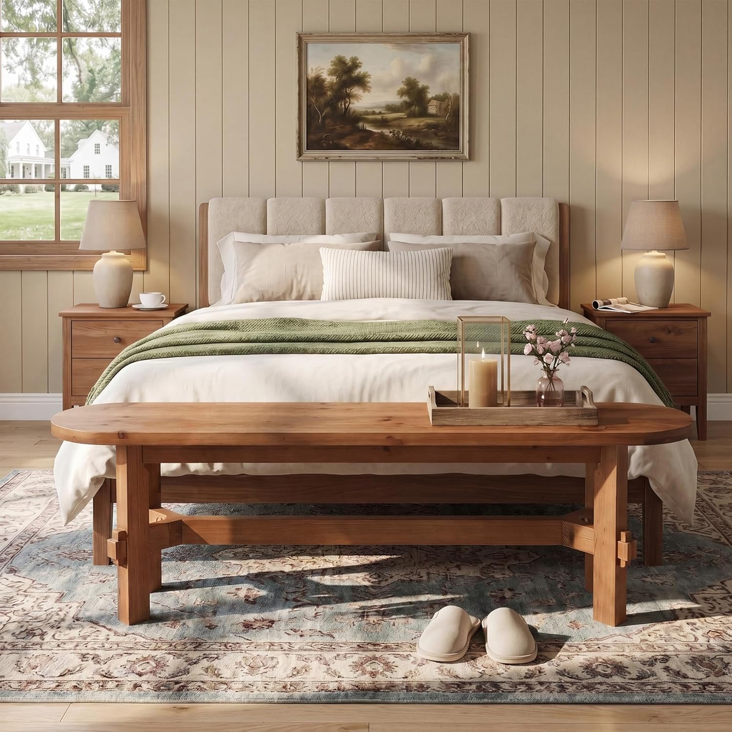 55" Solid Wood Dining Bench, Indoor Bench for Dining Table, End of Bed, Living Room