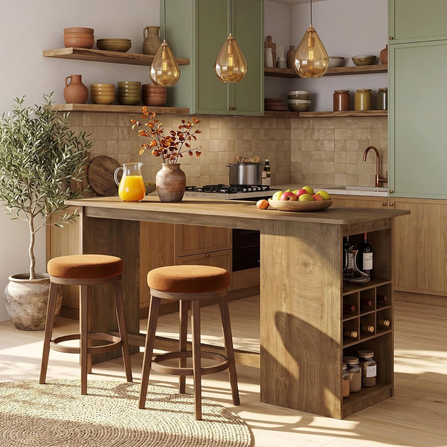 63" Long Bar Table, Counter Height Pub Table with Built-in Wine Storage for Home Bar