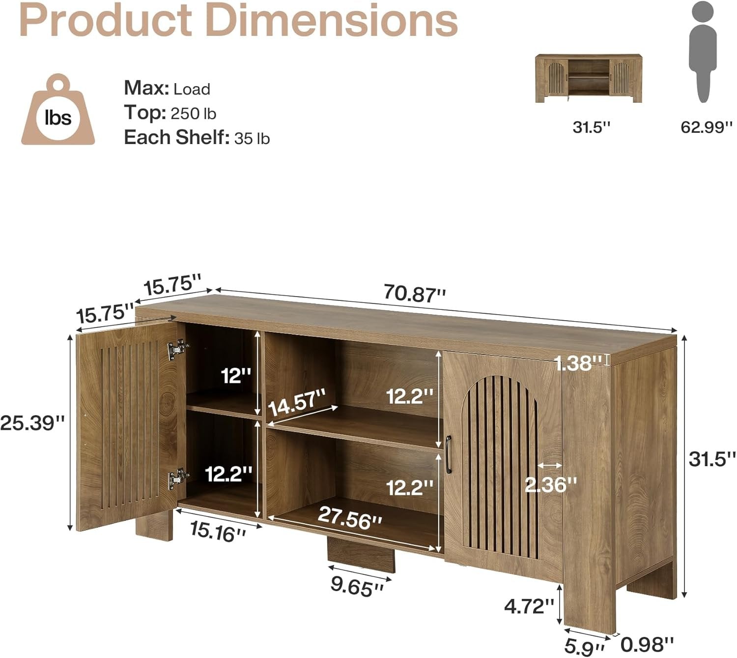 70.8" Long TV Stand for 65/70/75 Inch TVs, Modern Entertainment Center with Storage Cabinets