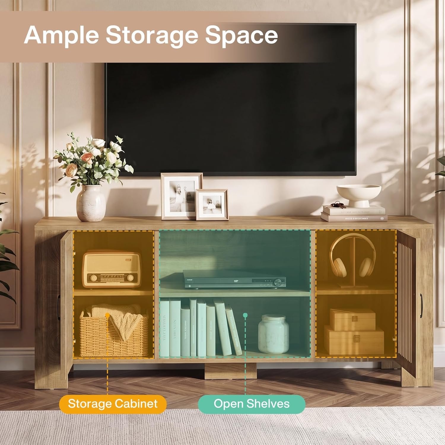 70.8" Long TV Stand for 65/70/75 Inch TVs, Modern Entertainment Center with Storage Cabinets