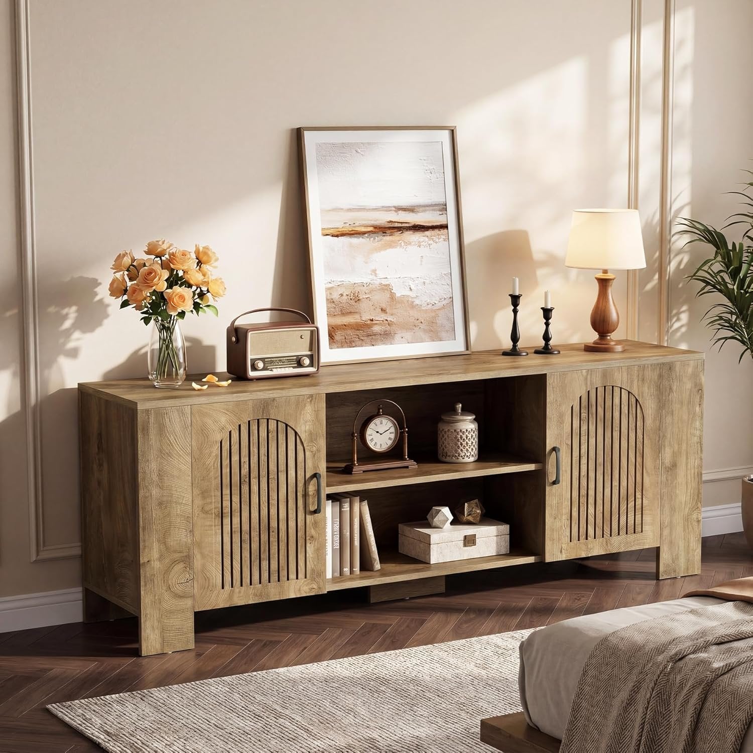 70.8" Long TV Stand for 65/70/75 Inch TVs, Modern Entertainment Center with Storage Cabinets