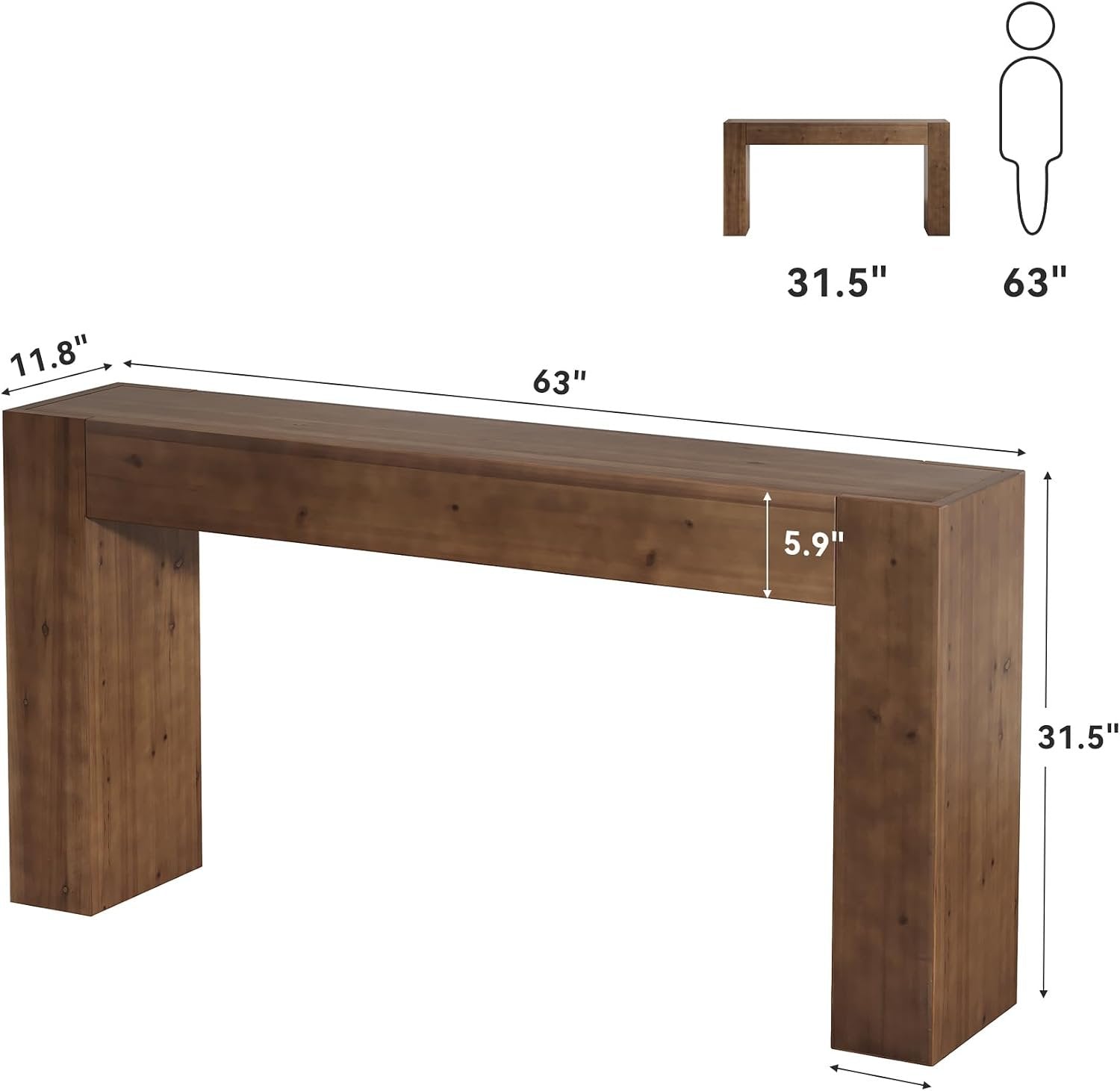 63"Solid Wood Console Table,  Farmhouse Sofa Table Behind Couch for Entryway