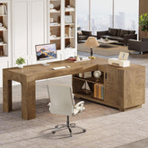 59" L-Shaped Desk with Storage Cabinet, Farmhouse Corner Computer Desk with Open Storage Shelves for Office 3