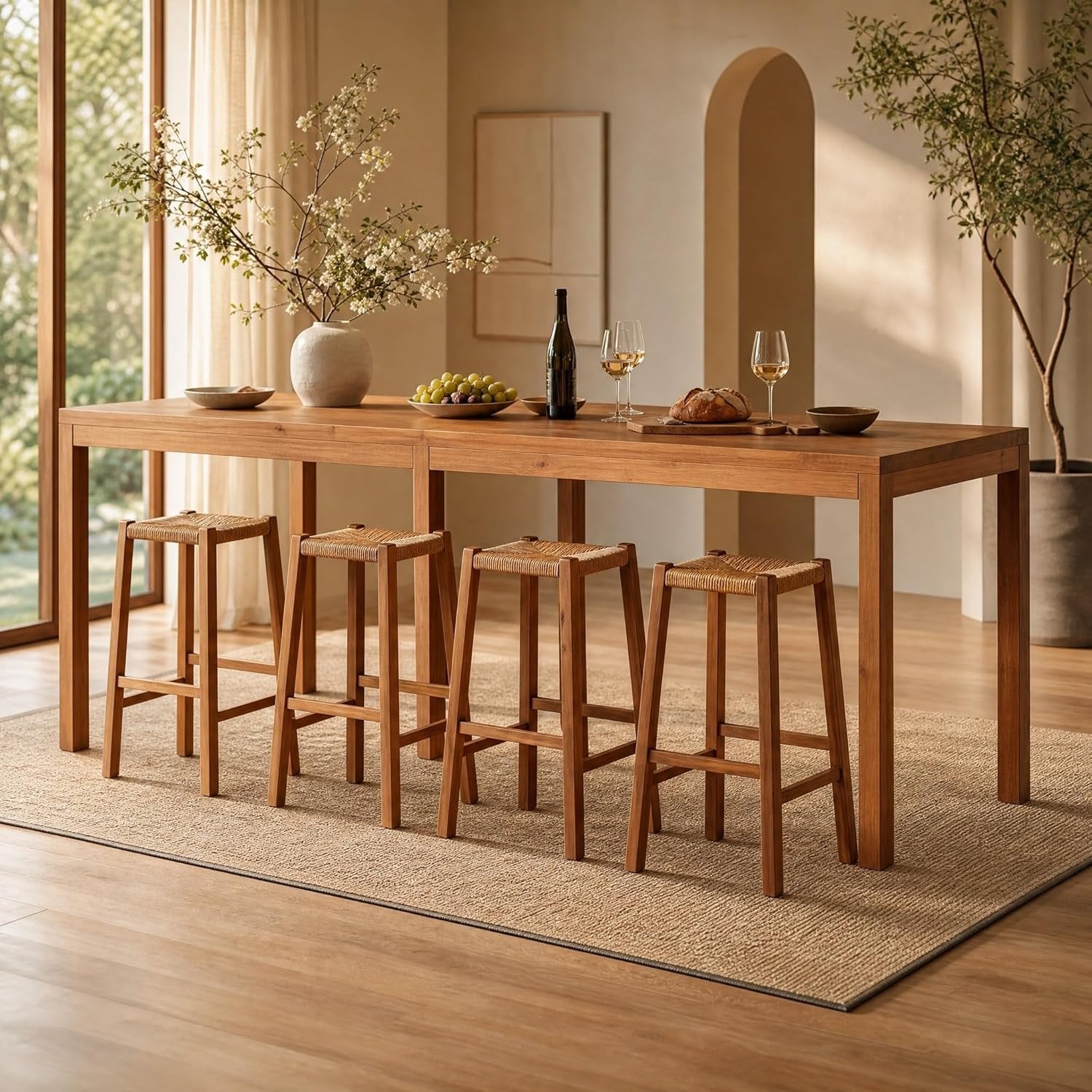 95" Solid Wood Bar Height Table, Rustic Counter Height Dining Table for Kitchen